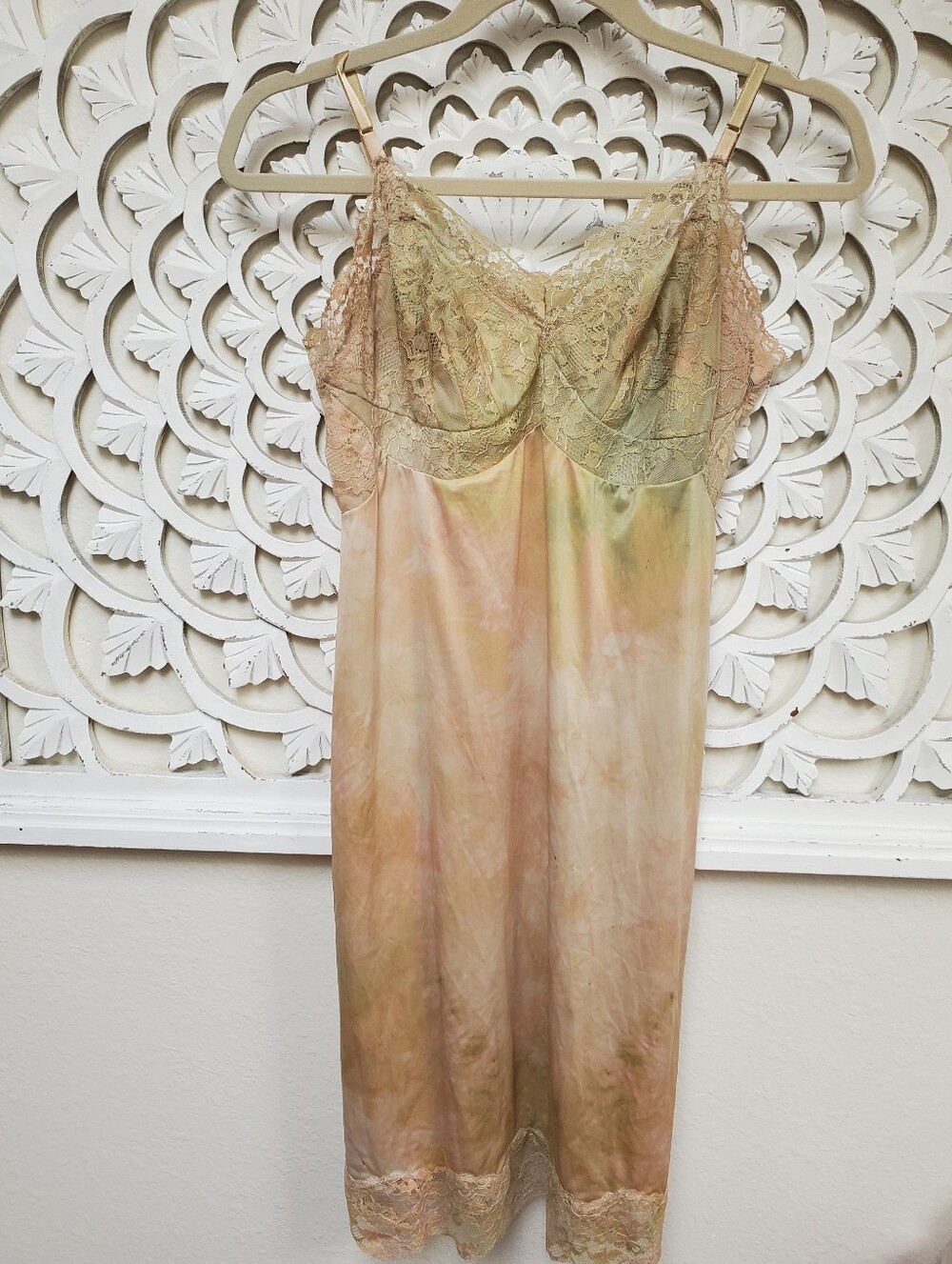 Vintage Slip Dress Hand Dyed Tea Dyed Pastels Colorway No Tag Small To Medium